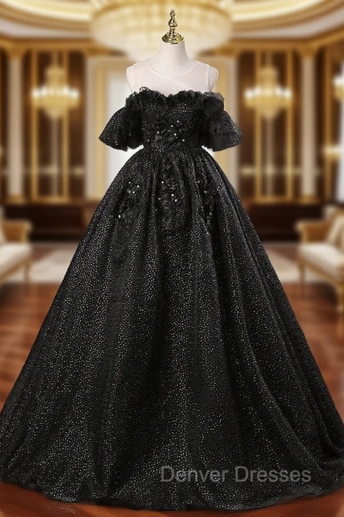 Black Ball Gown Appliques Beading Quinceanera Dress Main image