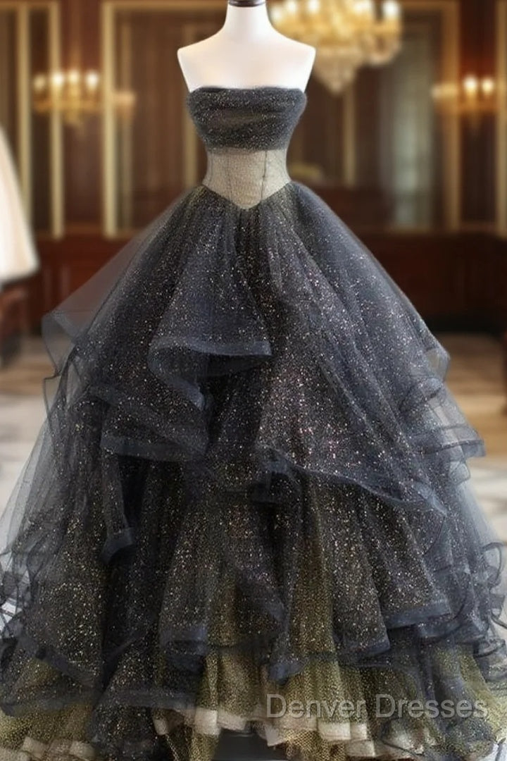 Black Ball Gown Long Prom Dress, Black Evening Dress Main image