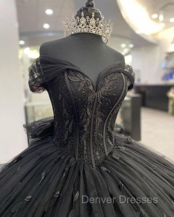 Black Ball Gown Off the Shoulder Quinceanera Dress with Bow Knot