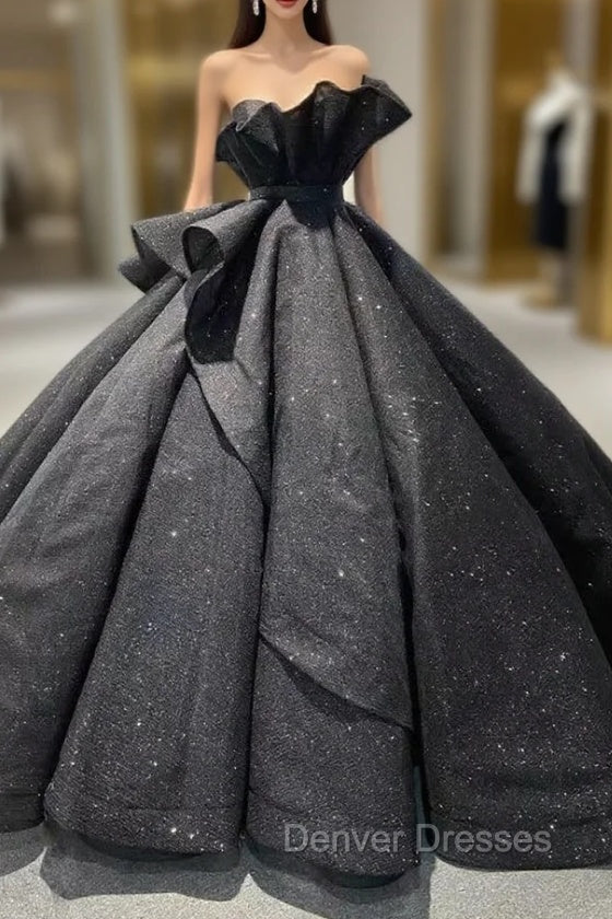 Black Ball Gown Sequins Strapless Prom Dress Main image