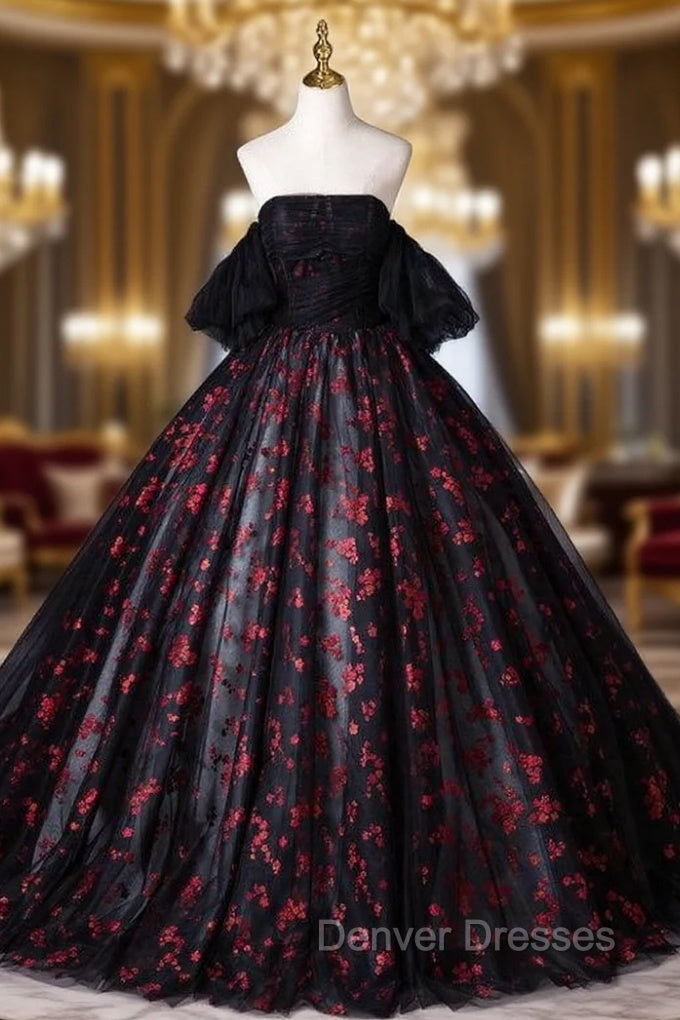 Black Ball Gown Strapless Embroidery Quinceanera Dress Main image