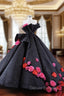 Black Ball Gown Strapless Flower Prom Dress