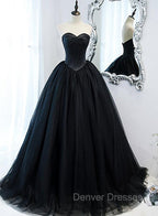 Black Ball Gown Sweetheart Satin and Tulle Formal Gown, Black Party Dress