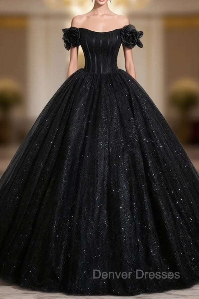 Black Ball Gown Tulle Sequins Prom Dress Main image