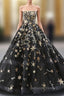 Black Ball Gown Tulle Sequins Strapless Sleeveless Luxury Prom Dress