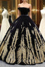 Black Ball Gown Velvet Gold Appliques Backless Long Haute Couture Prom Dress