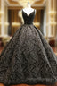 Black Ball Gown Vintage V-neck Appliques With Beading Wedding Dress