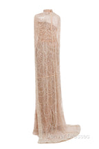 Black Beading Prom Dress Sweep Train High Neck Zipper Sleeveless Evening Dress