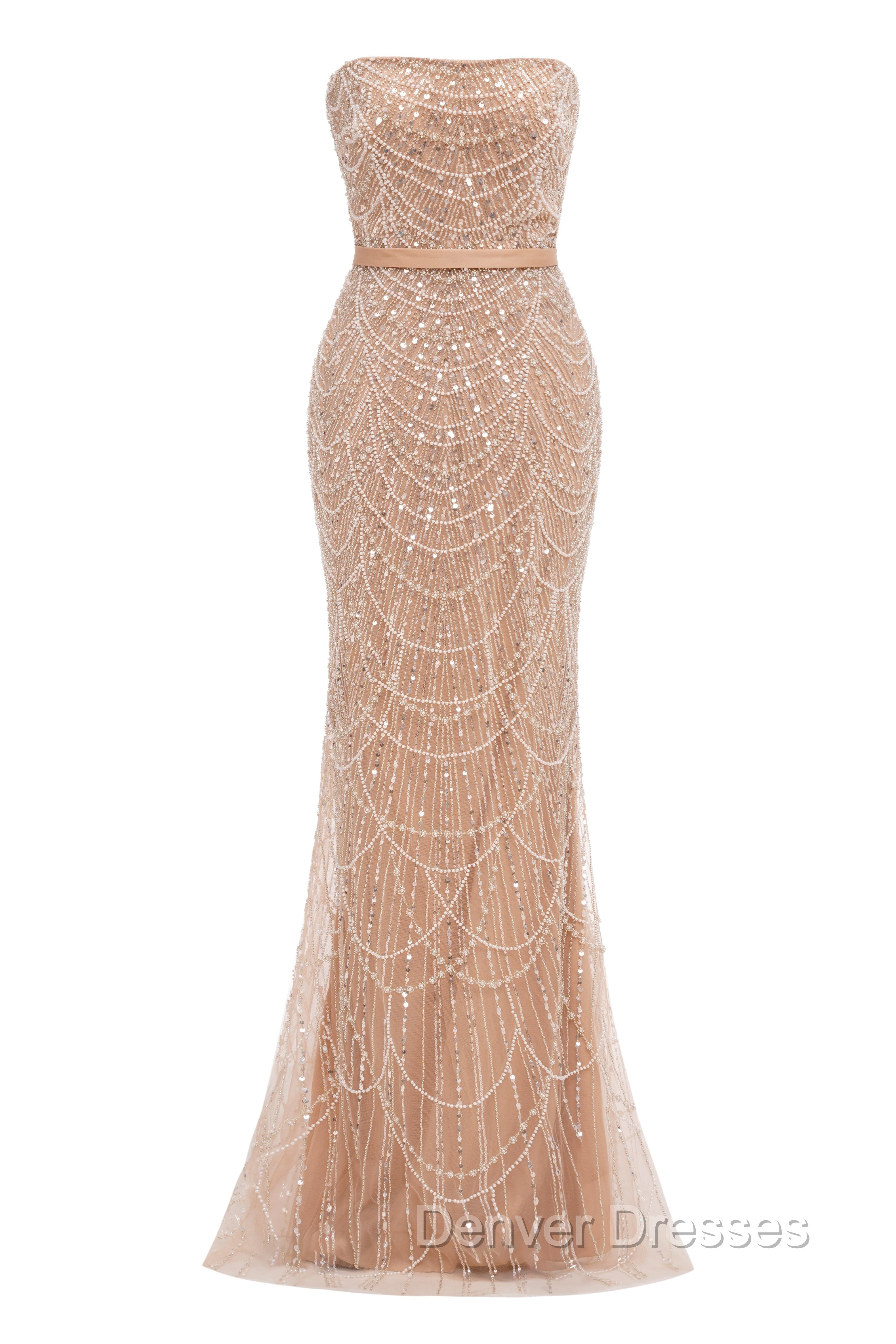 Black Beading Prom Dress Sweep Train High Neck Zipper Sleeveless Evening Dress