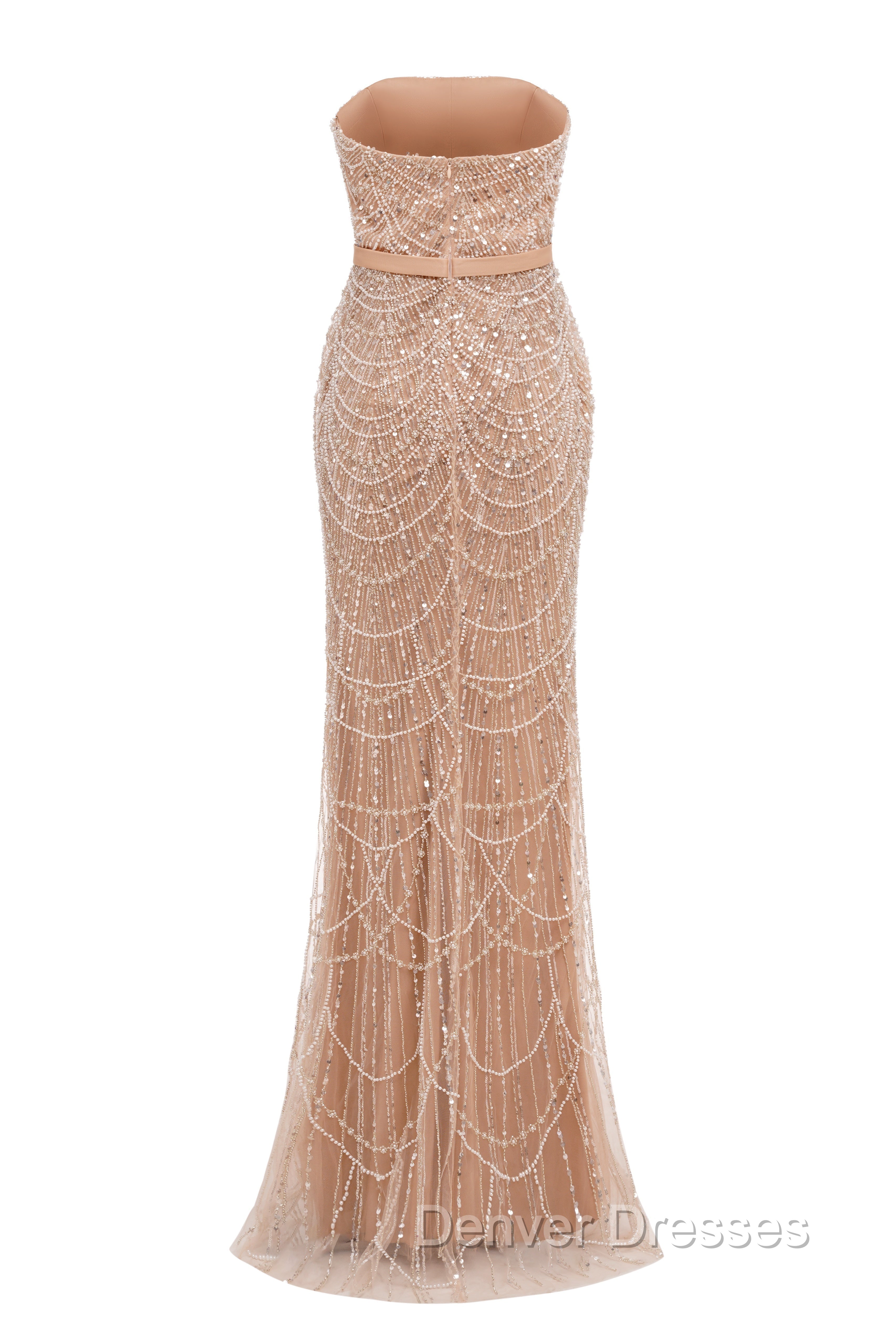 Black Beading Prom Dress Sweep Train High Neck Zipper Sleeveless Evening Dress