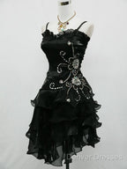 Black Chiffon Beaded Mini Prom Dress Homecoming Dress