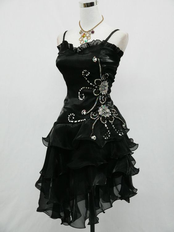 Black Chiffon Beaded Mini Satin Short Prom Dress Homecoming Dress Secondary image