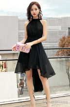 Black Chiffon Halter High Low Party Dress Homecoming Dress, Black Bridesmaid Dresses
