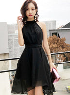 Black Chiffon Halter High Low Party Dress Homecoming Dress, Black Bridesmaid Dresses