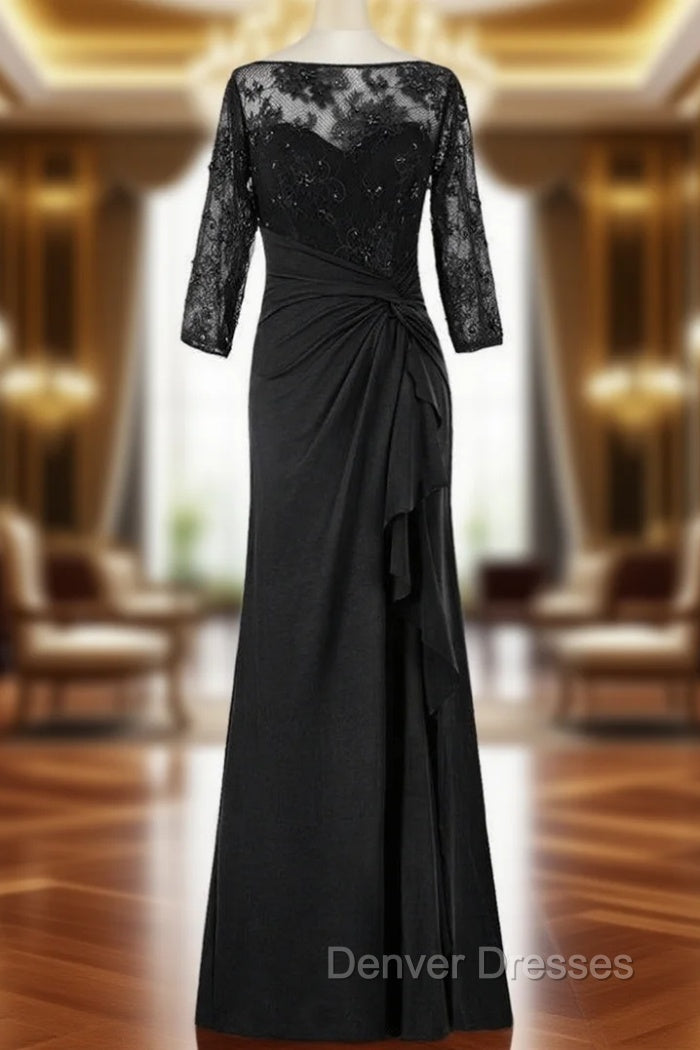 Black Chiffon Lace Beaded Half Sleeves Mother Of The Bride Dress Main image