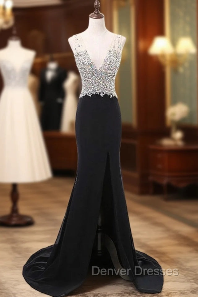 Black Chiffon Mermaid V-neck Prom Dress Main image