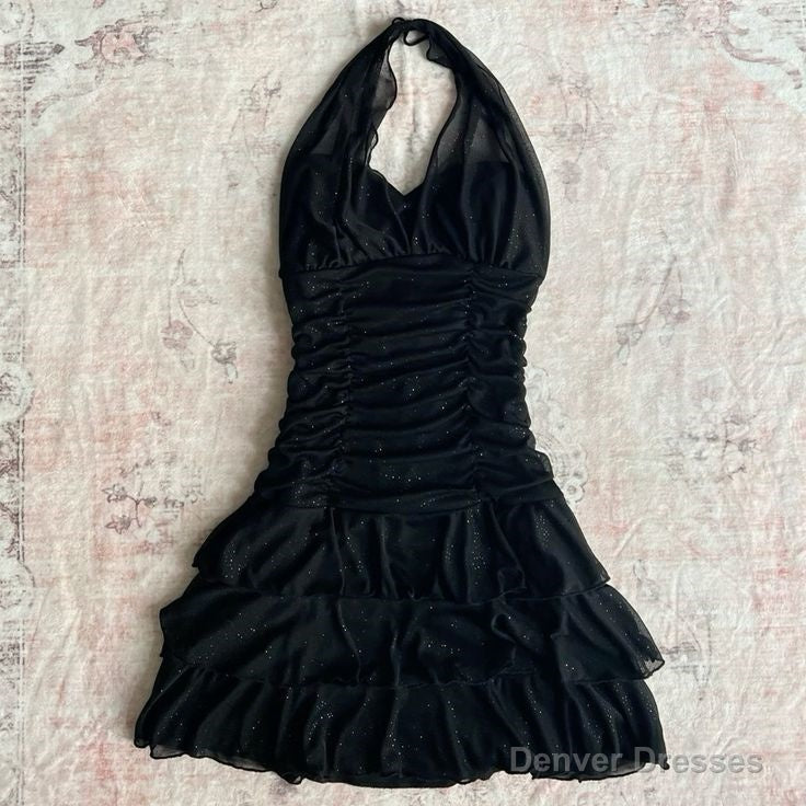Black Chiffon Sleeveless Halter Party Dress Short Prom Dress Main image
