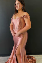 Black Corset Off the Shoulder Long Prom Dress with Slit