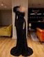Black Evening Dress High Neck Side Split Long Sleeve Mermaid Prom Dress Feather Beaded Sexy Special Occasion Gowns