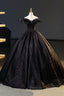 Black Floor Length V-neck Off the Shoulder Formal Dress, Black A-Line Evening Dress