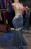 Black Girl Prom Dress Cheap Sparkle Blue Sexy Prom Dresses | Mermaid Silver Aplliques Long Evening Gowns