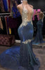 Black Girl Prom Dress Cheap Sparkle Blue Sexy Prom Dress | Mermaid Silver Aplliques Long Evening Gowns