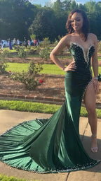 Black Girl Prom Dress Long Mermaid Green Prom Gown With Train