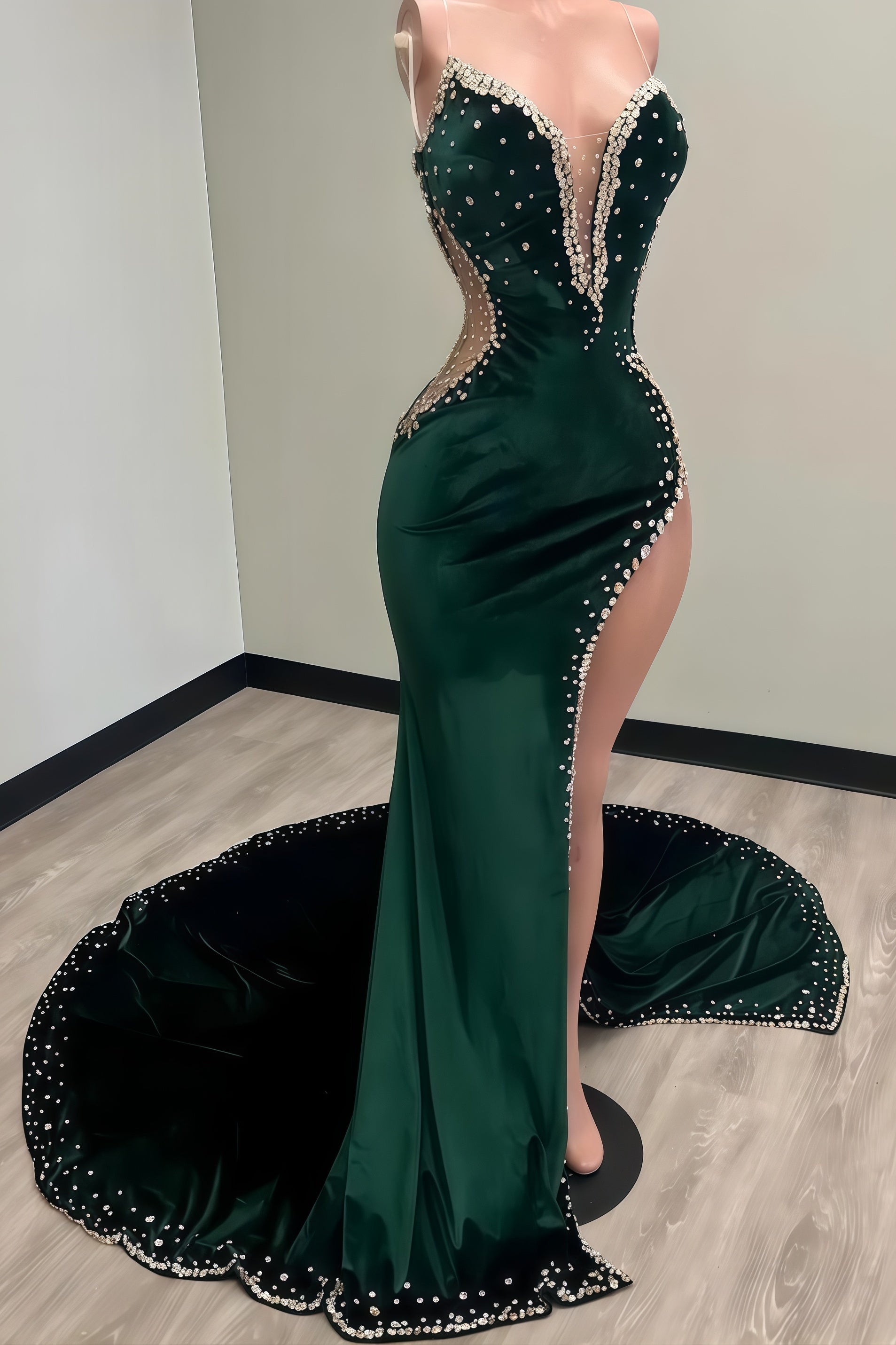 Black Girl Prom Dress Long Mermaid Green Prom Gown With Train