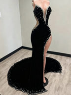 Black Girl Prom Dress Long Mermaid Green Prom Gown With Train