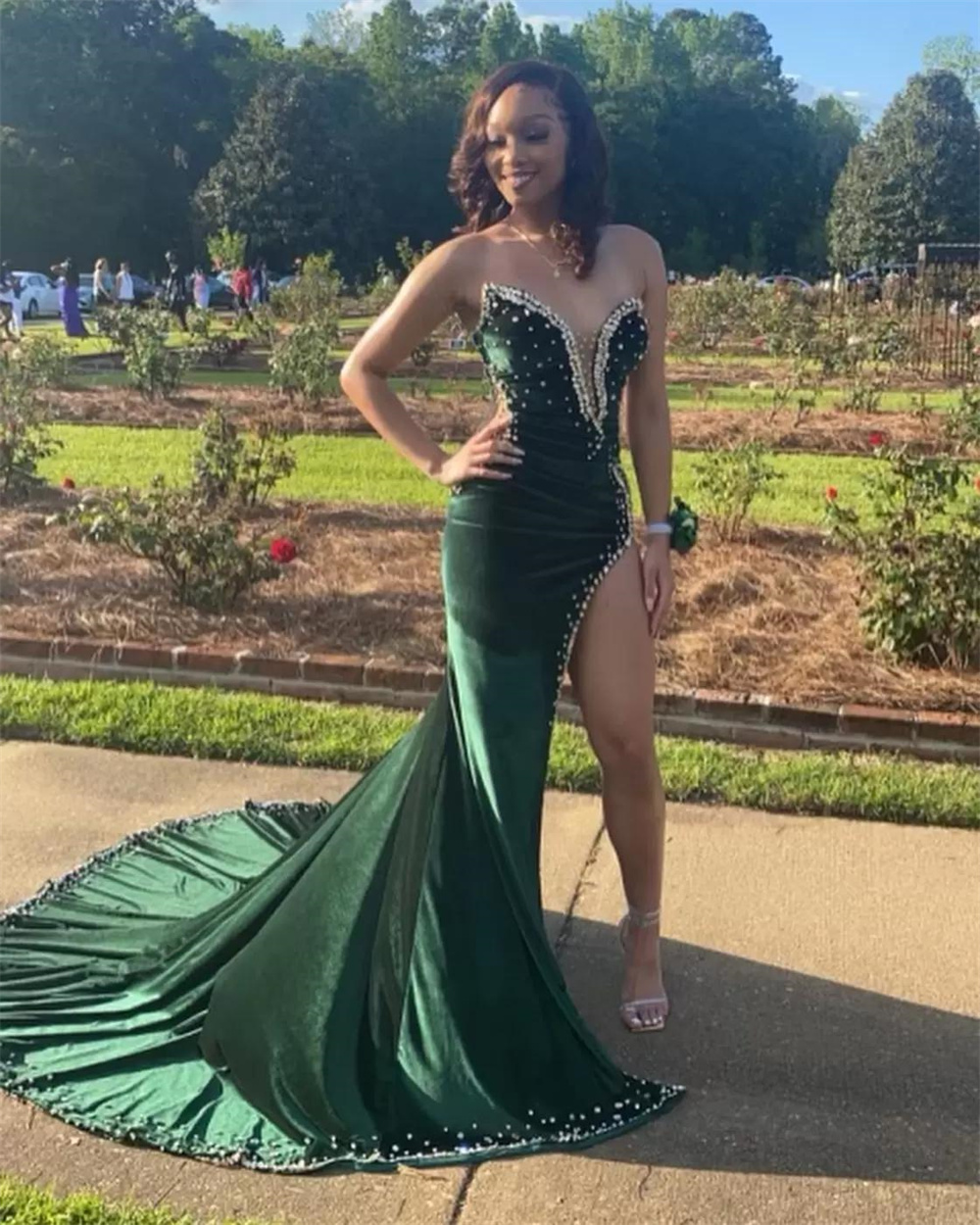 Black Girl Prom Dress Long Mermaid Green Prom Gown With Train