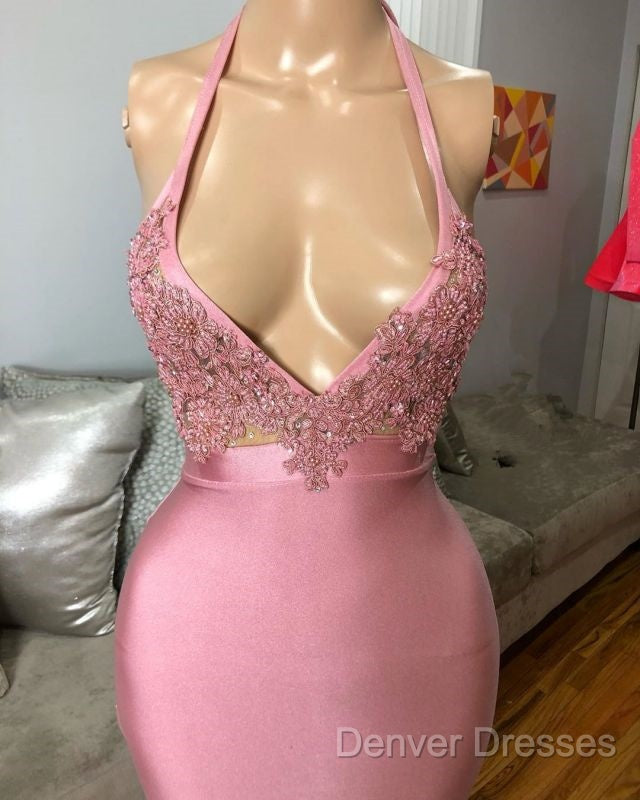 Black Girl Prom Dress Mermaid Sleeveless Pink Prom Dress | Sexy Beads Appliques Evening Dress Secondary image