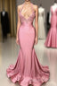 Black Girl Prom Dress Mermaid Sleeveless Pink Prom Dress | Sexy Beads Appliques Evening Dress