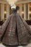 Black Gold Ball Gown Sequins One Shoulder Luxury Prom Dress