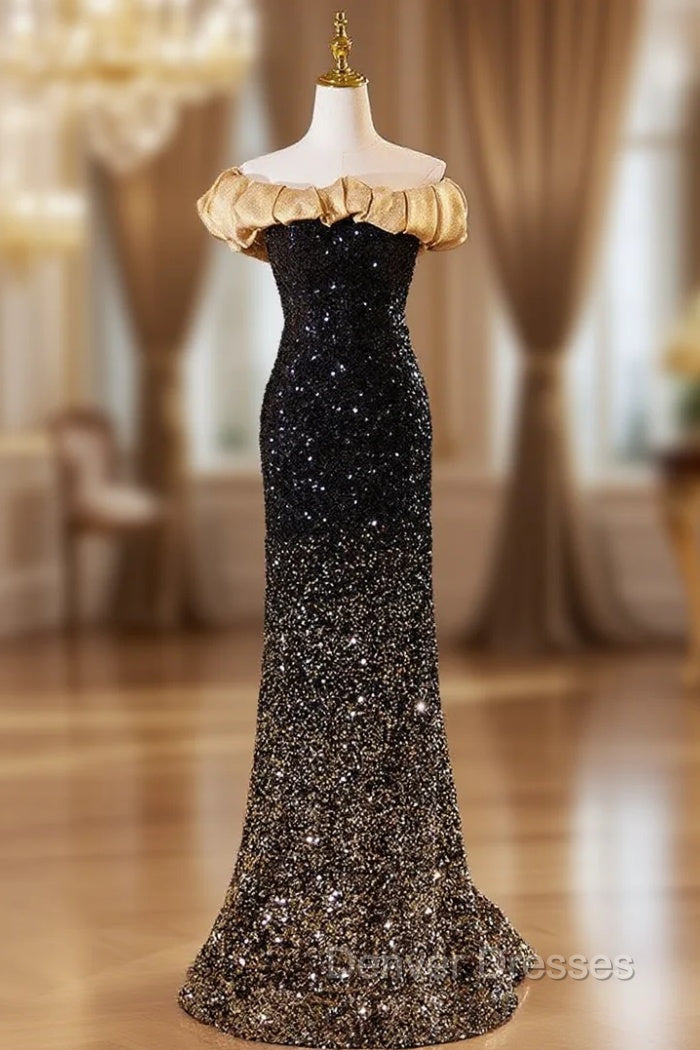 Black Gold Sequins Mermaid Prom Dress Main image