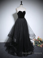 Black Haler Tulle And Velvet Long Prom Dress, Black A-Line Tulle Evening Dress