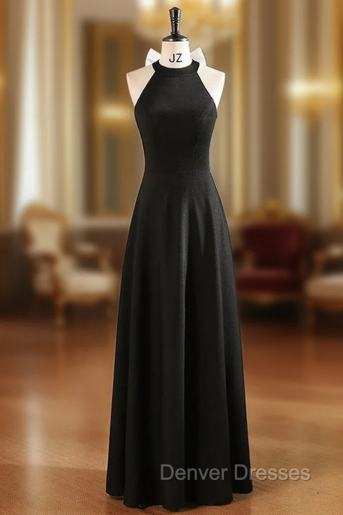 Black Halter Sleeveless Bow Prom Dress Main image