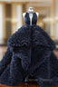 Black  High Neck Crystal Prom Dress