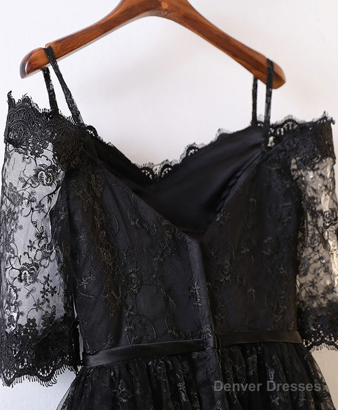 Black High Low Lace Prom Dress, Black Homecoming Dress