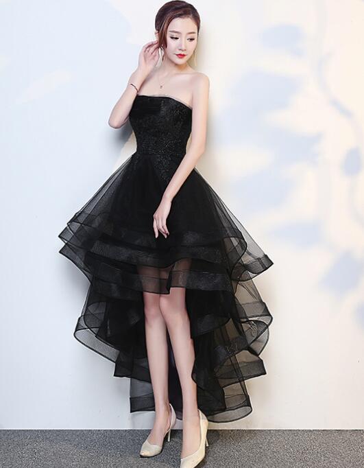 Black High Low Tulle And Applique Fashion Homecoming Dress, Black Party Dress, Tulle Party Dress
