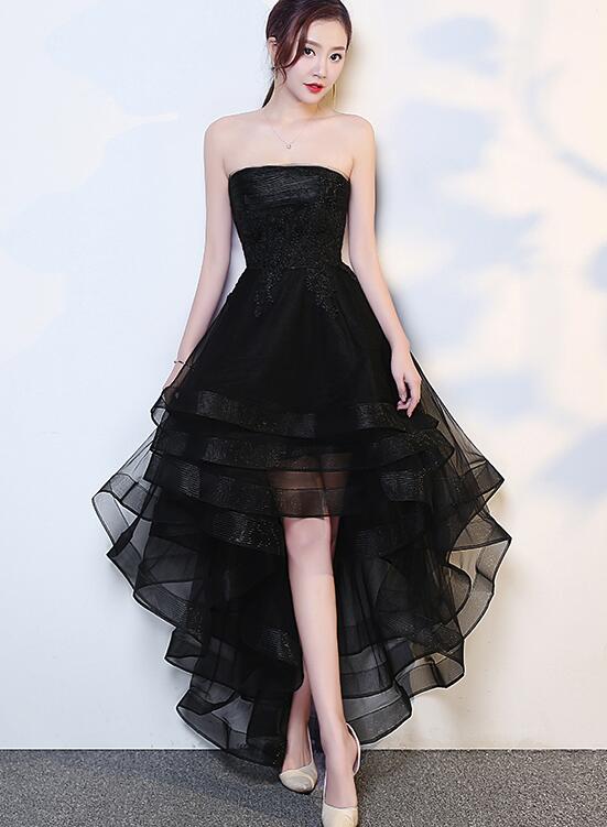 Black High Low Tulle And Applique Fashion Homecoming Dress, Black Party Dress, Tulle Party Dress Main image