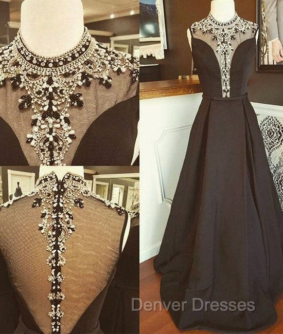 Black High Neck Sequin Long Prom Dress, Black Evening Dress