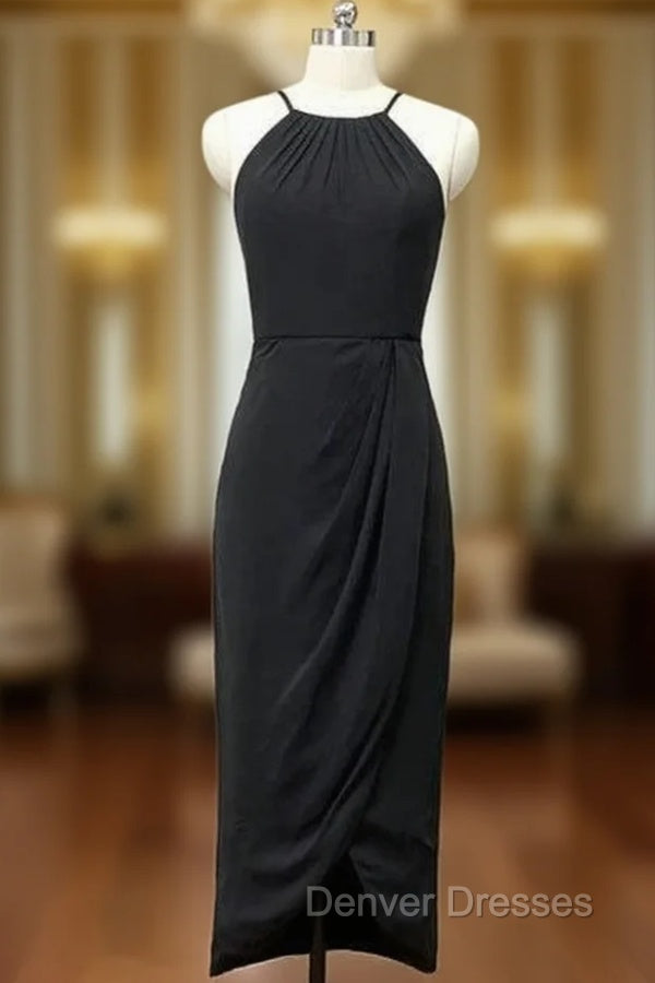Black High Neck Sheath Chiffon Bridesmaid Dress Main image