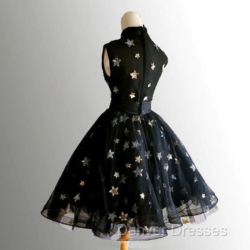 Black High Neckline Short Tulle Prom Dress Black Homecoming Dress Formal Dress prom Dress shops