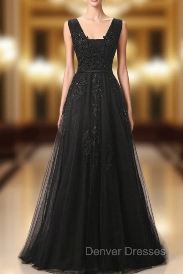 Black Lace Appliques Backless Prom Dress