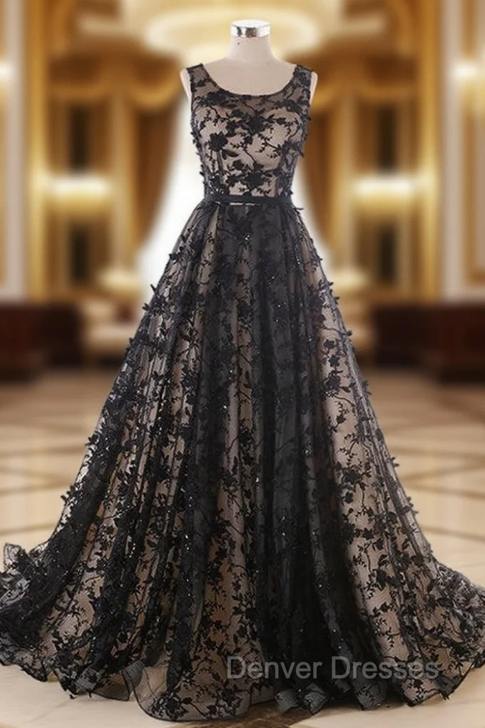 Black Lace Appliques Tulle Backless Wedding Dress