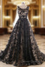 Black Lace Appliques Tulle Backless Wedding Dress