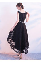 Black Lace High Low Beaded Short Party Dress, Black Homecoming Dress Prom Dress