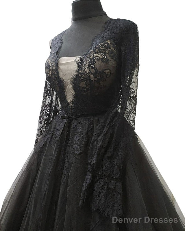Black Lace Long Sleeve Tulle Wedding Dress Secondary image