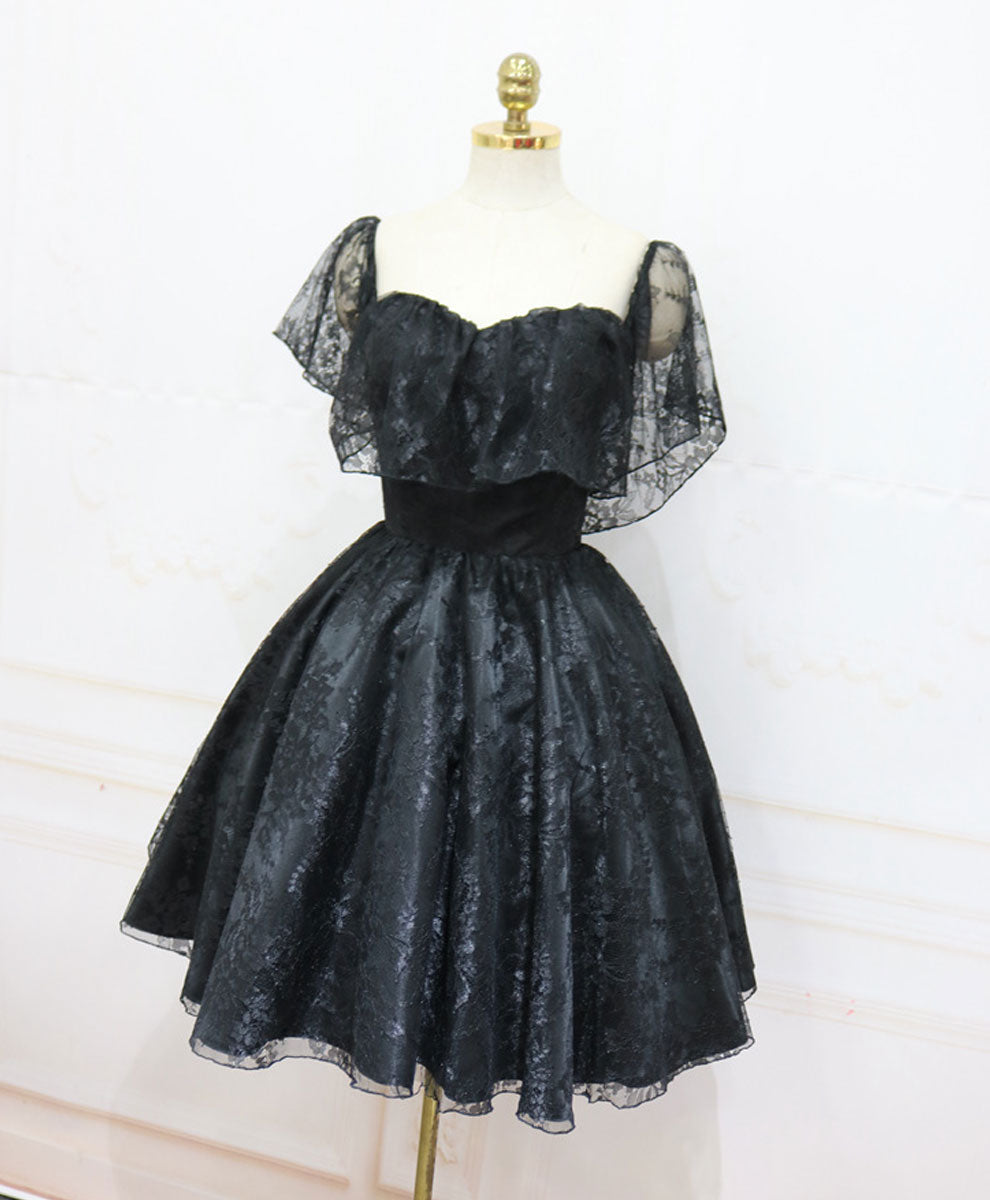 Black Lace Off Shoulder Homecoming Dress, Black Short Prom Dress Secondary image