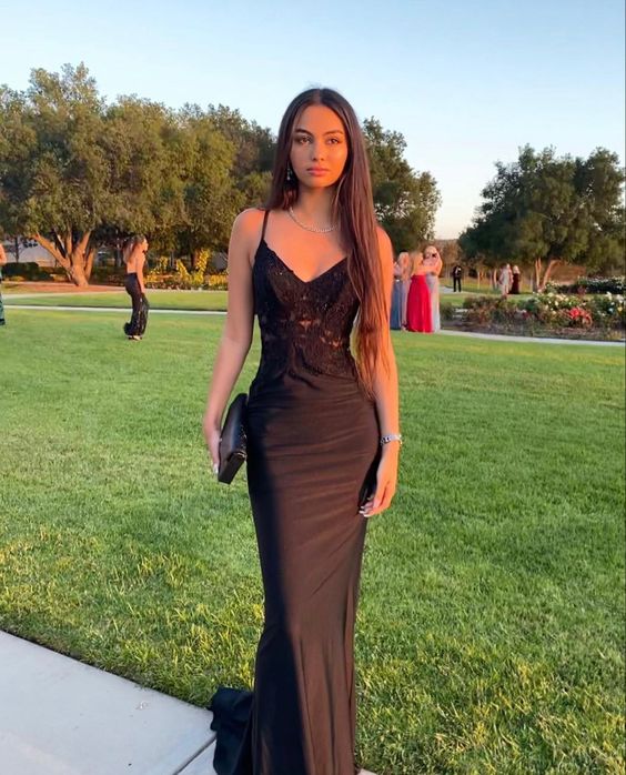 Black Lace Prom Dress Long Evening Dress